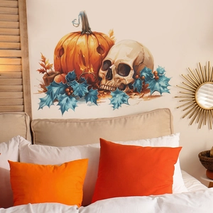 Halloween Pumpkin Skull Leaf Wall Sticker PVC Removable Self-Adhesive Decor For Bedroom Living Room Home Decoration