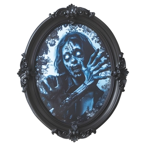 Halloween scary zombie portrait in black vintage gothic frame for home wall decor