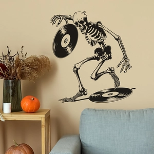 Halloween skeleton DJ vinyl record wall sticker for modern living room decor