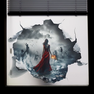 Halloween 3D Broken Wall Red Dress Girl Zombie Wall Sticker PVC Self Adhesive Gothic Horror Home Decor Living Room Bedroom Decal