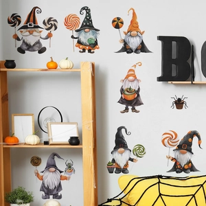 Halloween gnomes wall decals with pumpkin cupcakes and candies for home decor