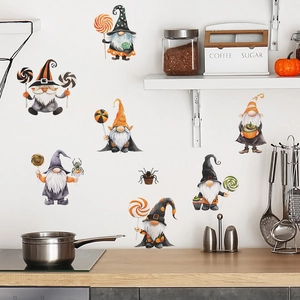 Halloween gnomes wall decals with candy and spider motifs for home kitchen decoration