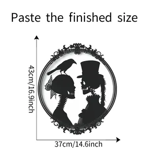 Size chart showing 43x37cm dimensions for Gothic bride and groom wall sticker