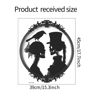 Halloween gothic wall sticker with skeletons and raven inside an ornate frame