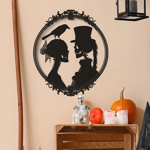 Halloween ghost bride and groom silhouette wall art with crow and pumpkin decor