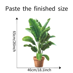 Tropical green monstera plant wall sticker measuring 65cm height by 46cm width