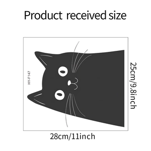 Detailed size chart showing 25x28cm dimensions for the cute black cat wall sticker
