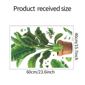 Flat lay of tropical Monstera plant wall stickers with received size dimensions