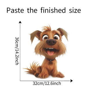 Detailed view of cute dog wall sticker showing final 36x32cm installation dimensions