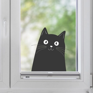 Cute black cat wall sticker peering over edge for home window and bedroom decoration