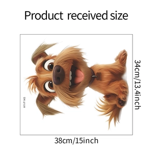 Detail showing dimensions of 3D cartoon dog wall sticker for home decoration