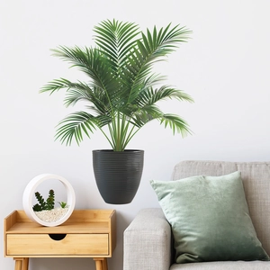 Tropical monstera plant wall sticker in black striped pot for living room home decor