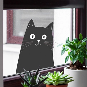 Cute Black Peeping Cat Wall Sticker Removable PVC Cartoon Animal Decal For Bedroom Living Room Window Dorm Home Decor