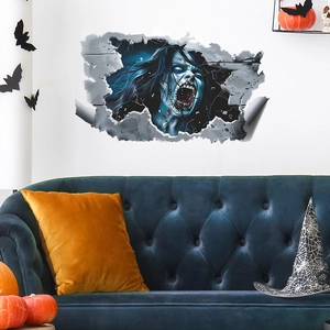 Detailed 3D view of a scary zombie breaking through a wall Halloween wall sticker decal