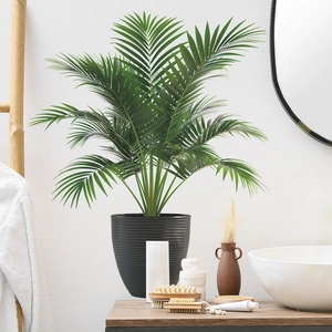 Tropical monstera wall sticker plant in black ribbed pot for home living room decor