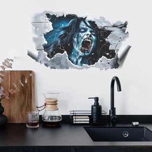 3D wall sticker featuring a scary zombie breaking through the wall for Halloween decor