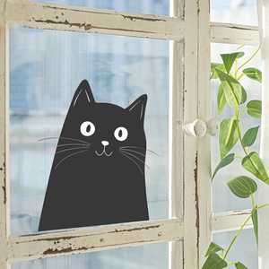 Cute black peeking cat wall decal for living room bedroom minimalist home decoration