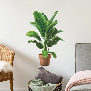 Tropical monstera plant wall sticker in brown pot for Nordic style living room decor