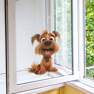 Cute 3D cartoon dog wall sticker for home decor with funny long-haired puppy design