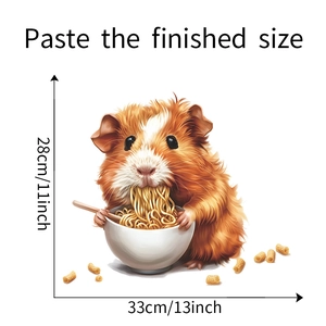 Detailed size guide for the cute hamster eating noodles wall decal, 28x33 cm dimensions