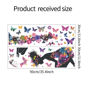 Detail showing two sheets of floral girl and butterfly PVC wall stickers, 30x90cm size each