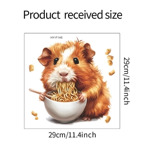 Detailed size view of cute hamster eating noodles self-adhesive wall sticker 29x29cm