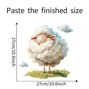 Detailed dimensions of cartoon sheep and cloud wall sticker showing 27cm size markers