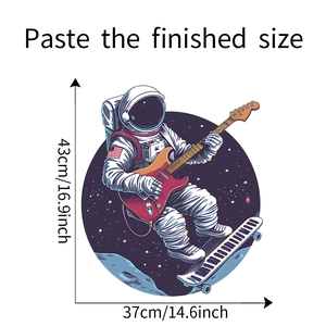 Detail showing space astronaut wall sticker dimensions 37x43cm with guitar music theme
