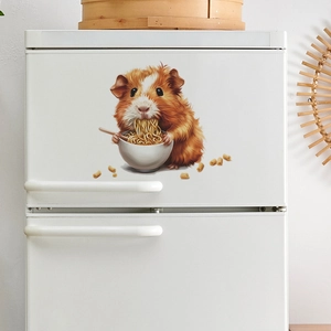 Self-adhesive wall sticker featuring a cute hamster eating noodles on a white fridge