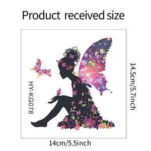 Close-up of butterfly fairy wall sticker for home decor with 14x14.5cm dimensions