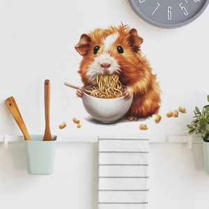 Cute hamster eating noodles wall sticker for cozy kitchen or dining room decoration