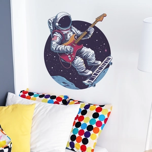 Space astronaut wall sticker with guitar and piano skateboard for bedroom decor