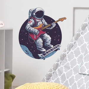 Space astronaut wall sticker with guitar and piano design for nursery decor