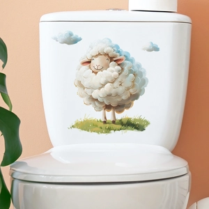 Cartoon sheep and clouds self-adhesive wall stickers for kids bathroom toilet decor