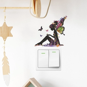 Schmetterlings Fee Mädchen Wandsticker Silhouette Lichtschalter Aufkleber Für Schlafzimmer Ästhetik Abnehmbare PVC Heimdekoration