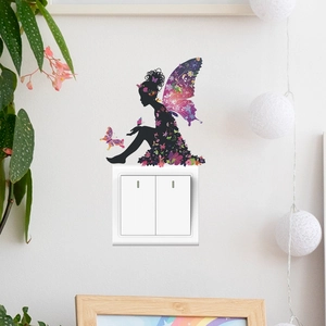 Fairy and butterfly floral wall sticker for elegant home bedroom and light switch decor