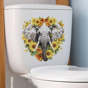 Cartoon elephant and sunflower decorative wall sticker for kids bedroom and bathroom
