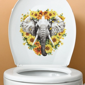 Cartoon elephant with sunflower crown wall sticker for bathroom home decor