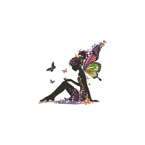 Künstlerischer Schmetterlingsfee Wandsticker für Schlafzimmerdeko mit bunter Blumensilhouette
