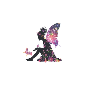 Ethereal butterfly fairy silhouette wall sticker with colorful floral wings for home decor