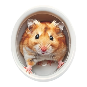 Cute cartoon mouse wall sticker for bathroom decor showing a fluffy golden hamster detail
