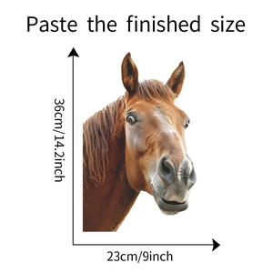 Detailed dimensions of brown horse head glass window sticker showing 36x23cm size