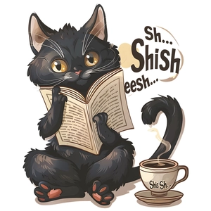 MG-F011 Black cat wall sticker reading book with coffee for bedroom decor