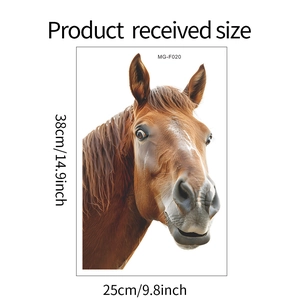 Detail view of MG-F020 horse head sticker showing product size 25x38cm on white background