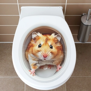 3D cute orange hamster wall sticker for bathroom decor and toilet seat decoration