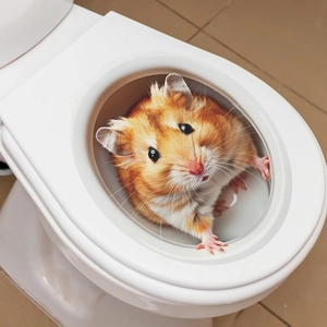 Cute cartoon hamster toilet sticker for bathroom wall decoration with 3D animal effect