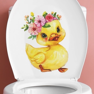 Cute watercolor duck with flower wreath wall sticker for bathroom toilet decoration