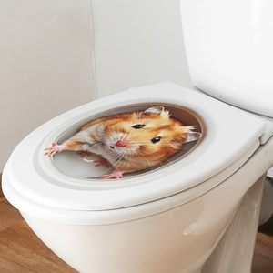 Realistic 3D hamster wall sticker for toilet lid and bathroom surface decoration