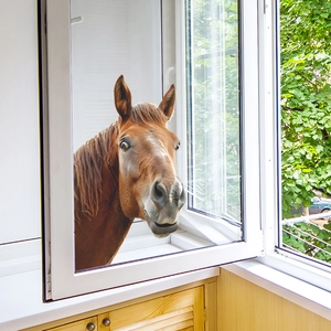 Detailed 3D horse head static cling window sticker for creative home interior decoration