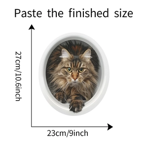 Detailed size chart for 3D cool cat wall sticker with dimensions 27cm by 23cm